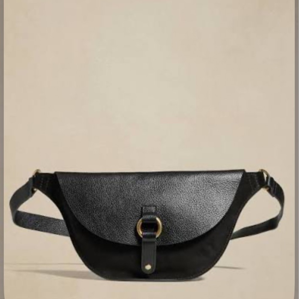 Banana Republic Black Leather & Suede With Statement Hardware Belt Bag